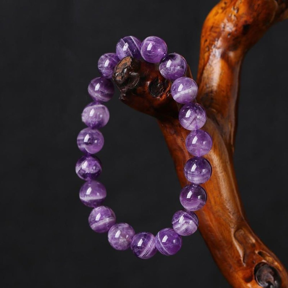 Handmade Natural Chrevon Amethyst Balance Round 10MM Bead Healing Reiki Bracelet